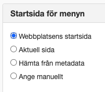 Ange startsida för menyn