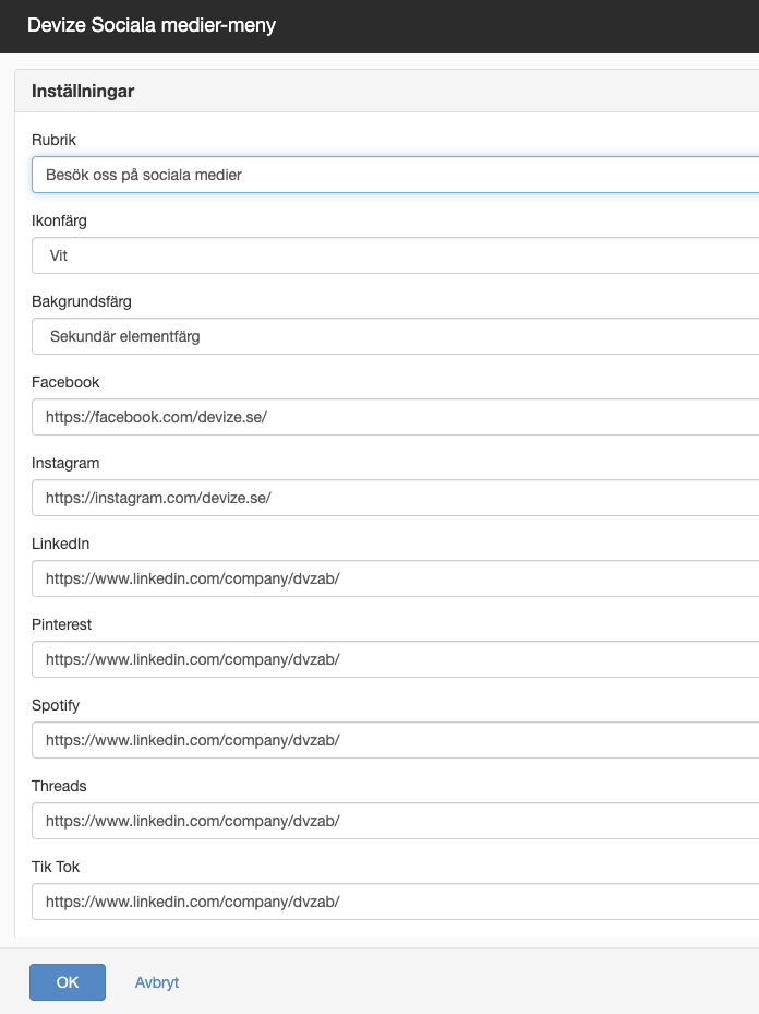 Social media, inställnigar